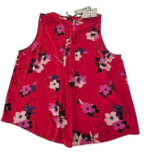 NWT 41 Hawthorn Womens Floral Sleeveless Breyson Pleated Blouse Red Black XXL - Picture 5 of 12